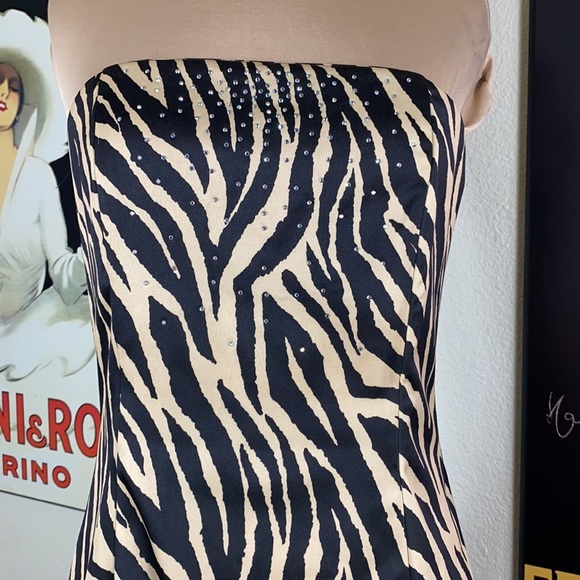 Jessica McClintock Zebra Rhinestone Strapless Maxi Dress Size Small - Picture 5 of 9